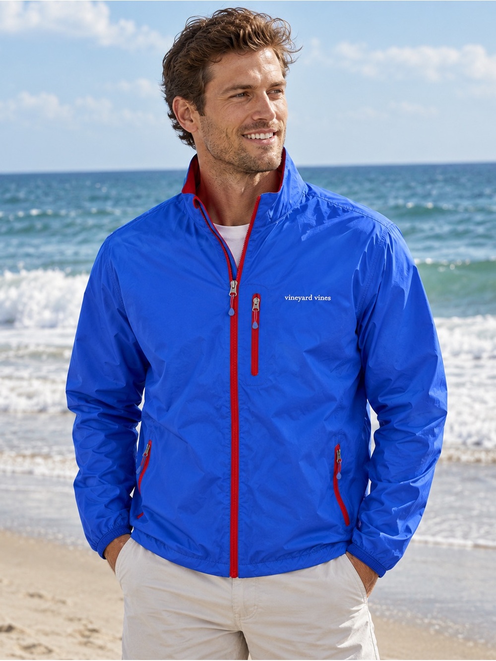 Vineyard Vines Windbreaker Jacket Men's Size S Blue Red Accents Full Zip